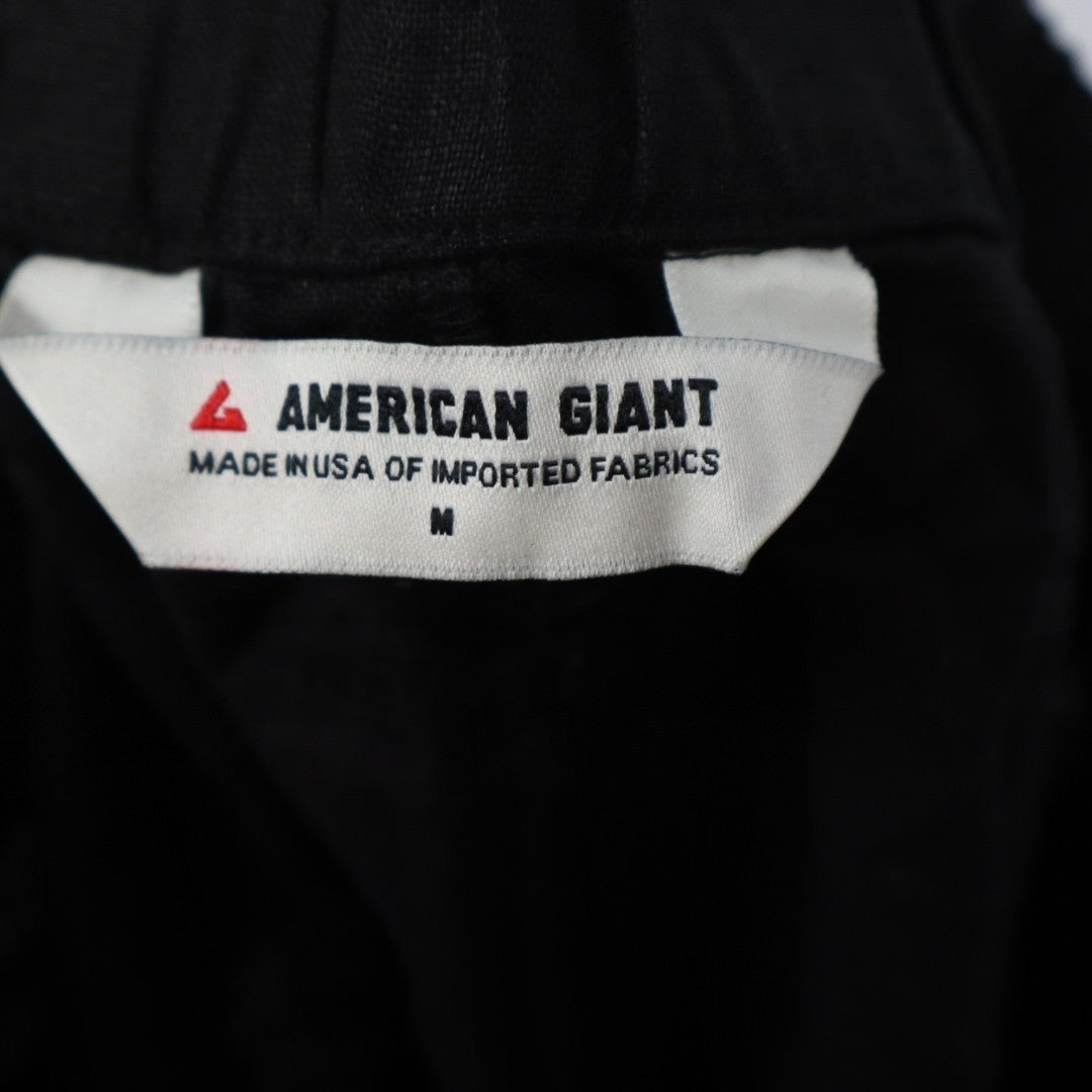 American Giant Pants Women Medium Black Linen Elastic Waist Relaxed Fit Wide Leg