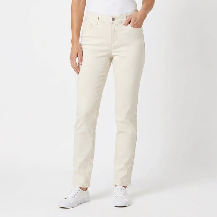 Style & Co Womens White Slim Leg Stretch Pants Size 4 Mid Rise Five Pocket
