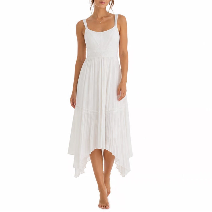 Ramy Brook Ivory August Dress Tiered Handkerchief Hem Smocked XL A04243018