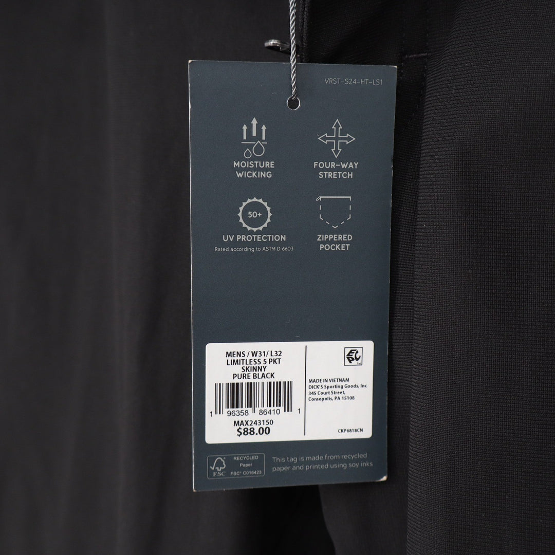 VRST Mens Limitless 5-Pocket Skinny Pants Pure Black 31x32 Stretch Golf Travel