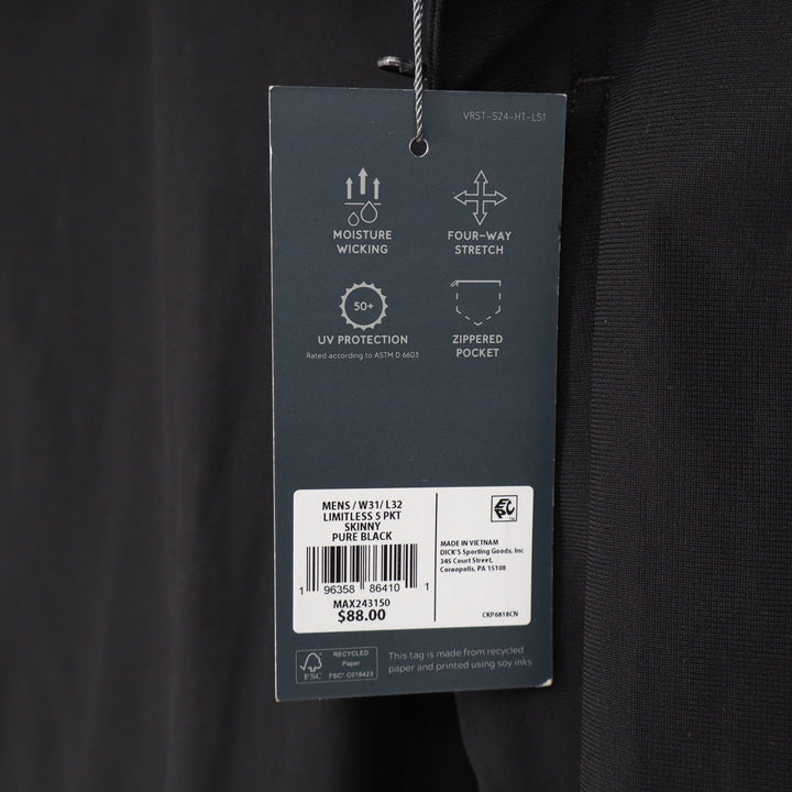 VRST Mens Limitless 5-Pocket Skinny Pants Pure Black 31x32 Stretch Golf Travel