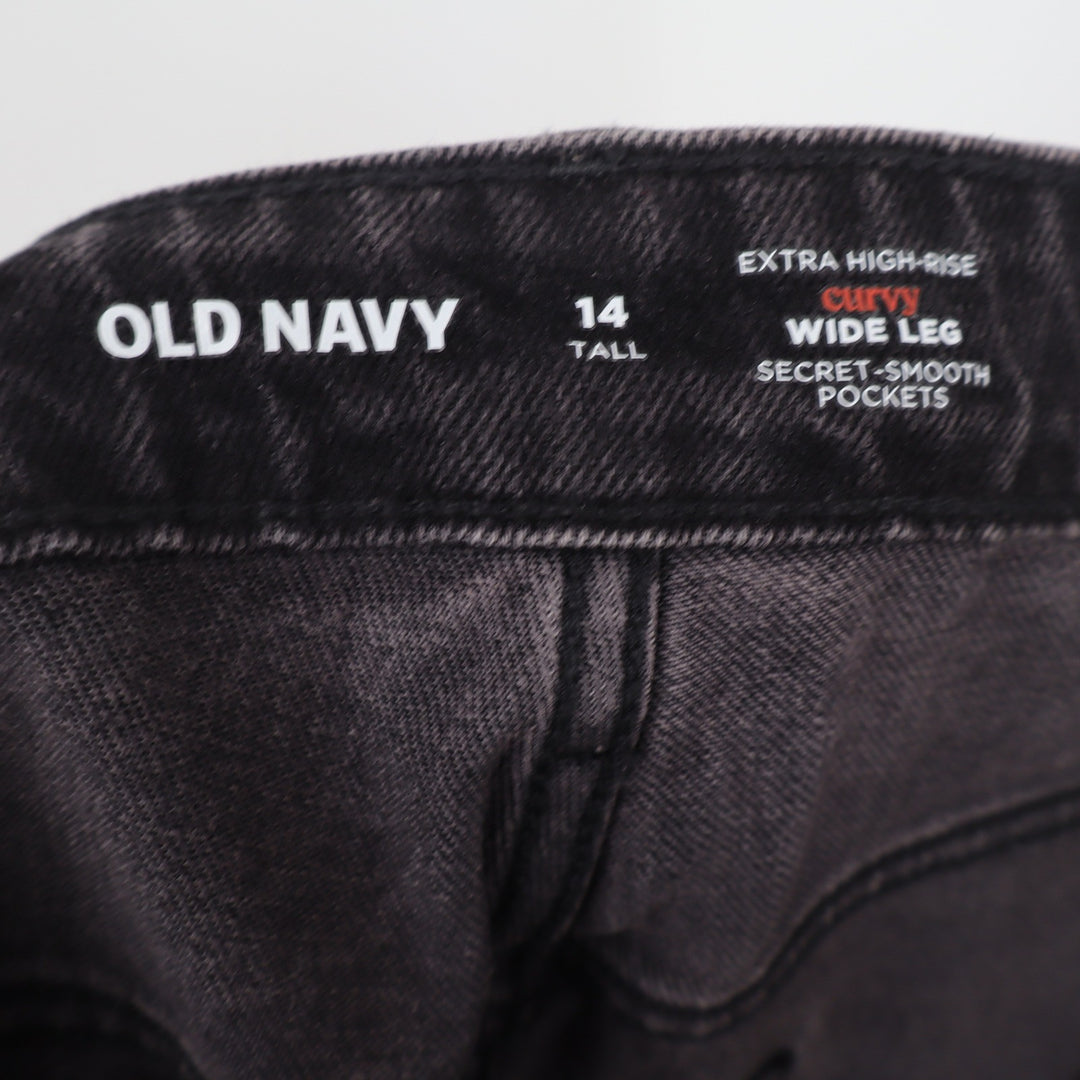 Old Navy Jeans Womens 14 Tall Extra High-Rise Curvy Wide Leg Black Excellent