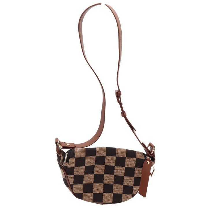 Unbranded Crossbody Bag Womens OS Checkered Brown Crescent Sling Pouch Excellent