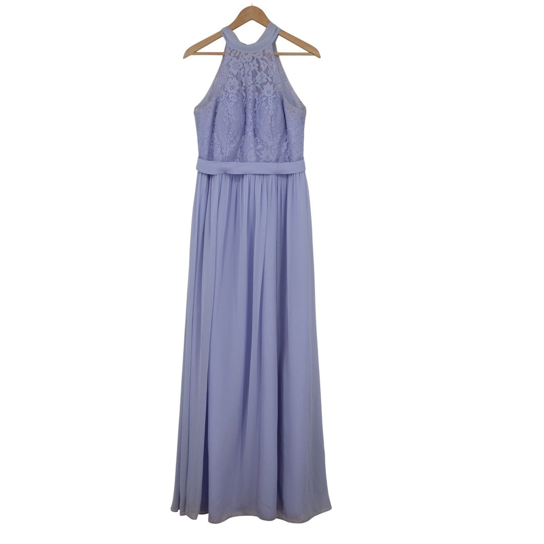 Azazie Periwinkle Blue Lace Halter Neck Maxi Bridesmaid Dress Womens Size A12