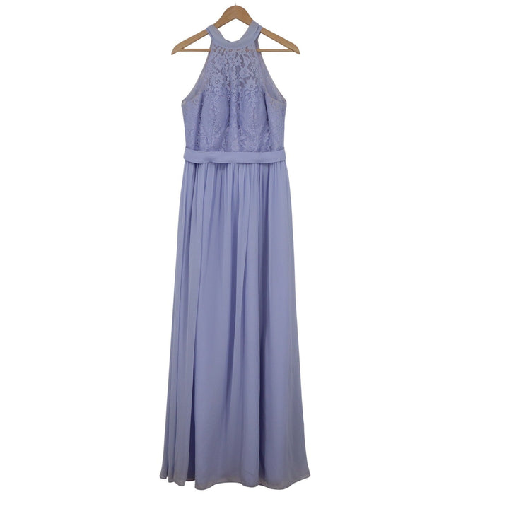 Azazie Periwinkle Blue Lace Halter Neck Maxi Bridesmaid Dress Womens Size A12