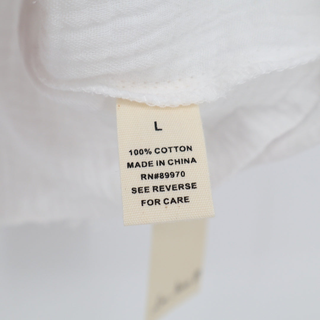 Love Notes White Cotton Gauze Cropped Button Down Shirt Short Sleeve Large