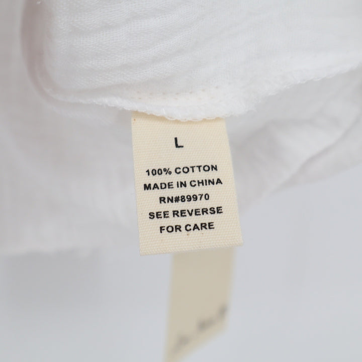 Love Notes White Cotton Gauze Cropped Button Down Shirt Short Sleeve Large