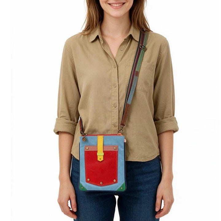 Vaan & Co Leather Colorblock Crossbody Bag Multicolor Rainbow Strap