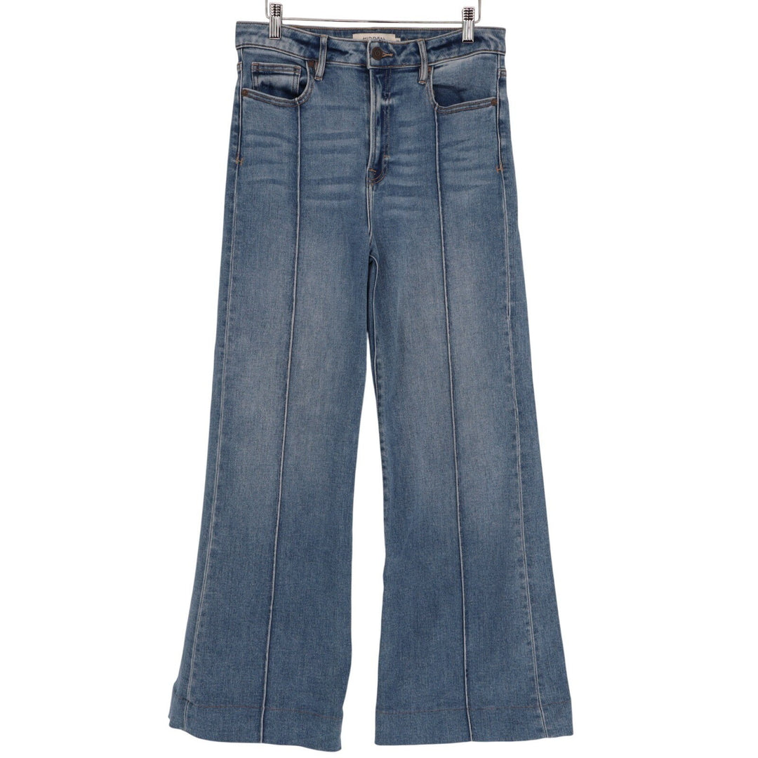 Hidden Los Angeles Flared Jeans Womens 29 Blue Denim Whiskered Pintuck Detail