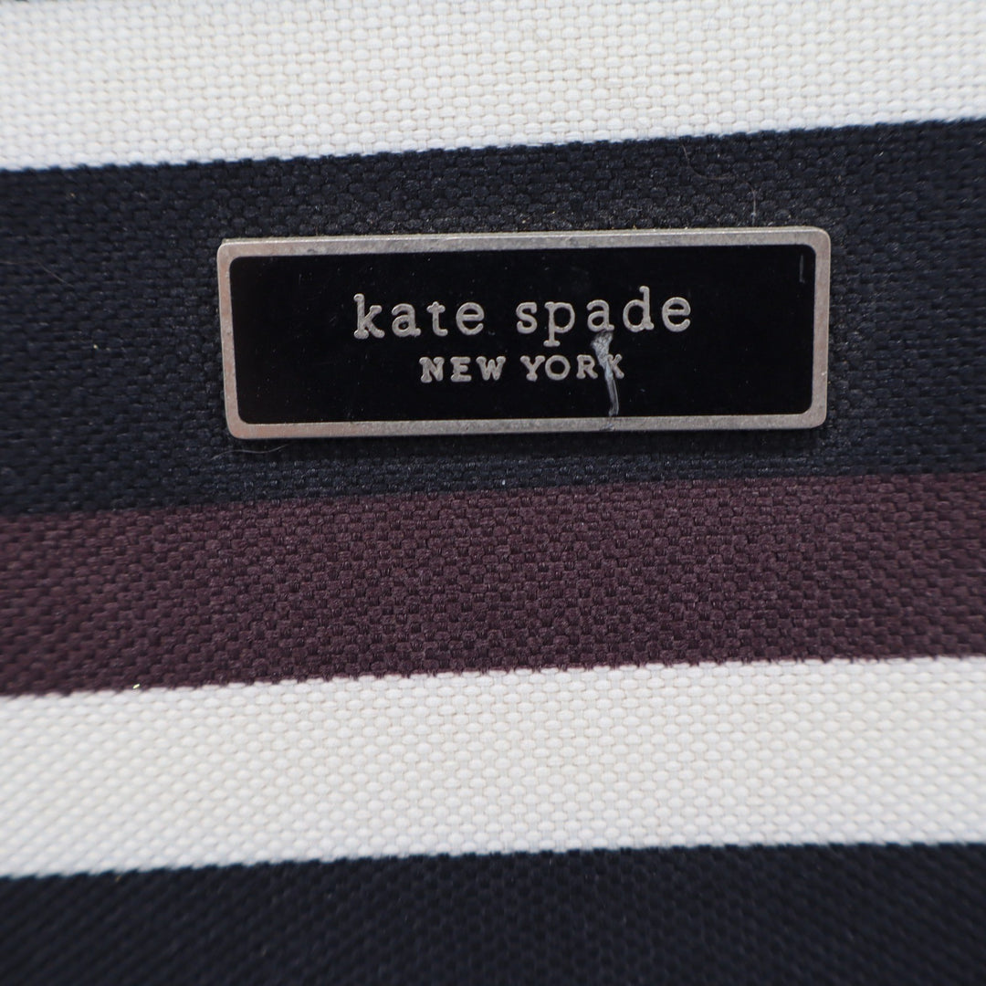 Kate Spade New York Striped Canvas Satchel Bag Black White Brown Vintage Sam