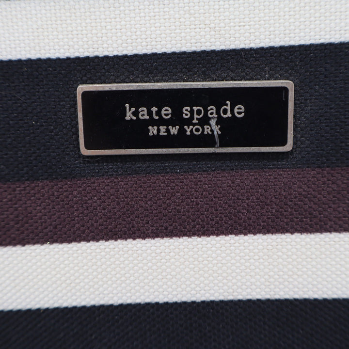 Kate Spade New York Striped Canvas Satchel Bag Black White Brown Vintage Sam