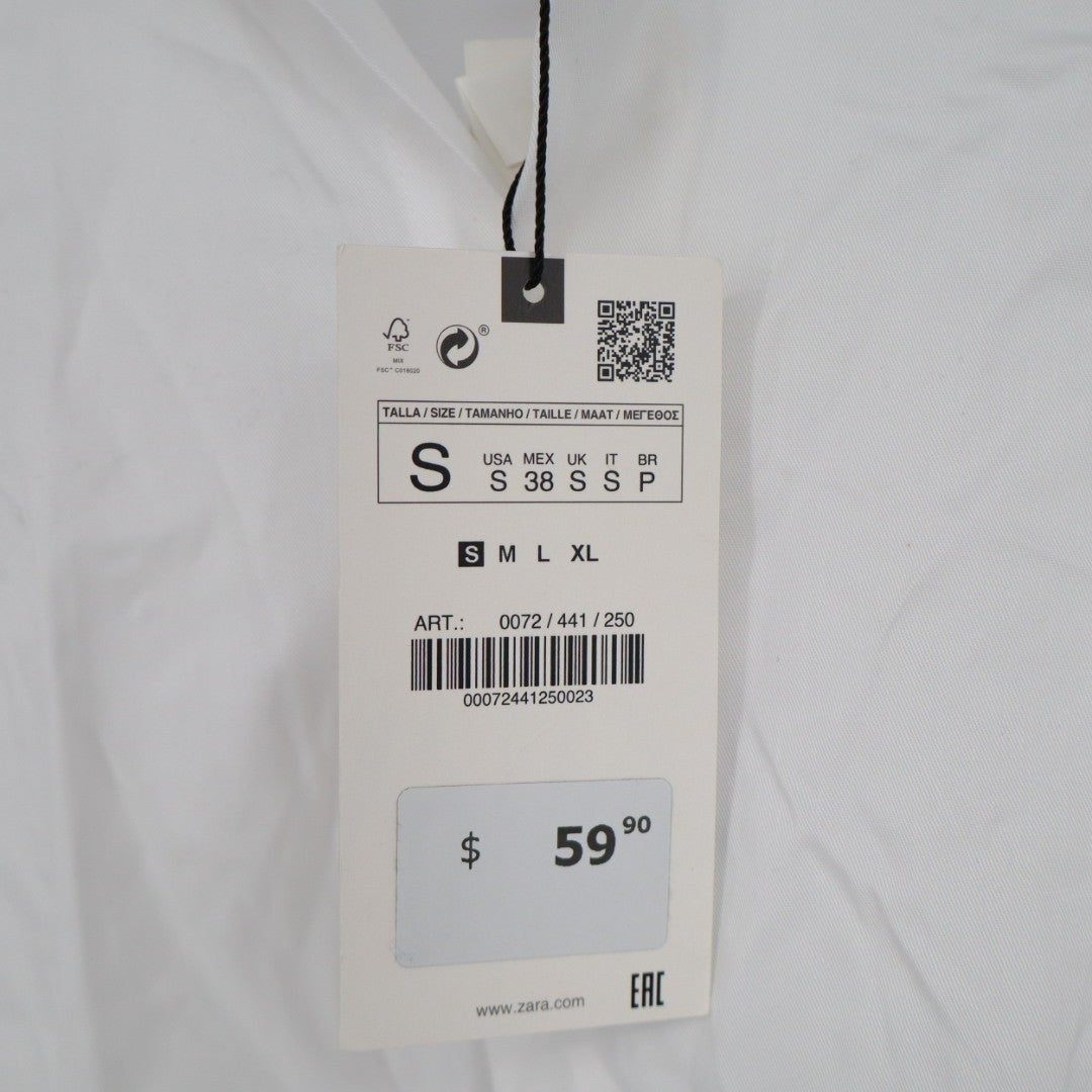 Zara Shirt Mens Small White Cotton Slim Fit Spread Collar Long Sleeve Button Up