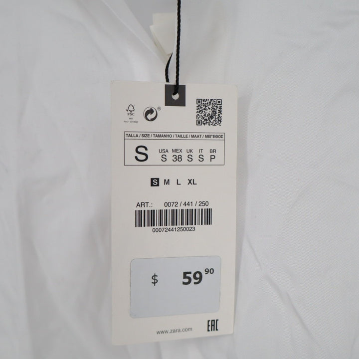 Zara Shirt Mens Small White Cotton Slim Fit Spread Collar Long Sleeve Button Up