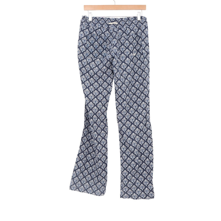Roxy Navy Blue Geometric Print Linen Blend Wide Leg Drawstring Beach Pants M
