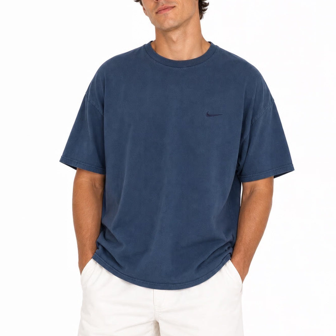 Nike Vintage Embroidered Swoosh T-Shirt Navy Blue XXL 100% Cotton 90s