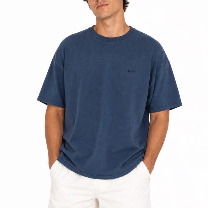 Nike Vintage Embroidered Swoosh T-Shirt Navy Blue XXL 100% Cotton 90s