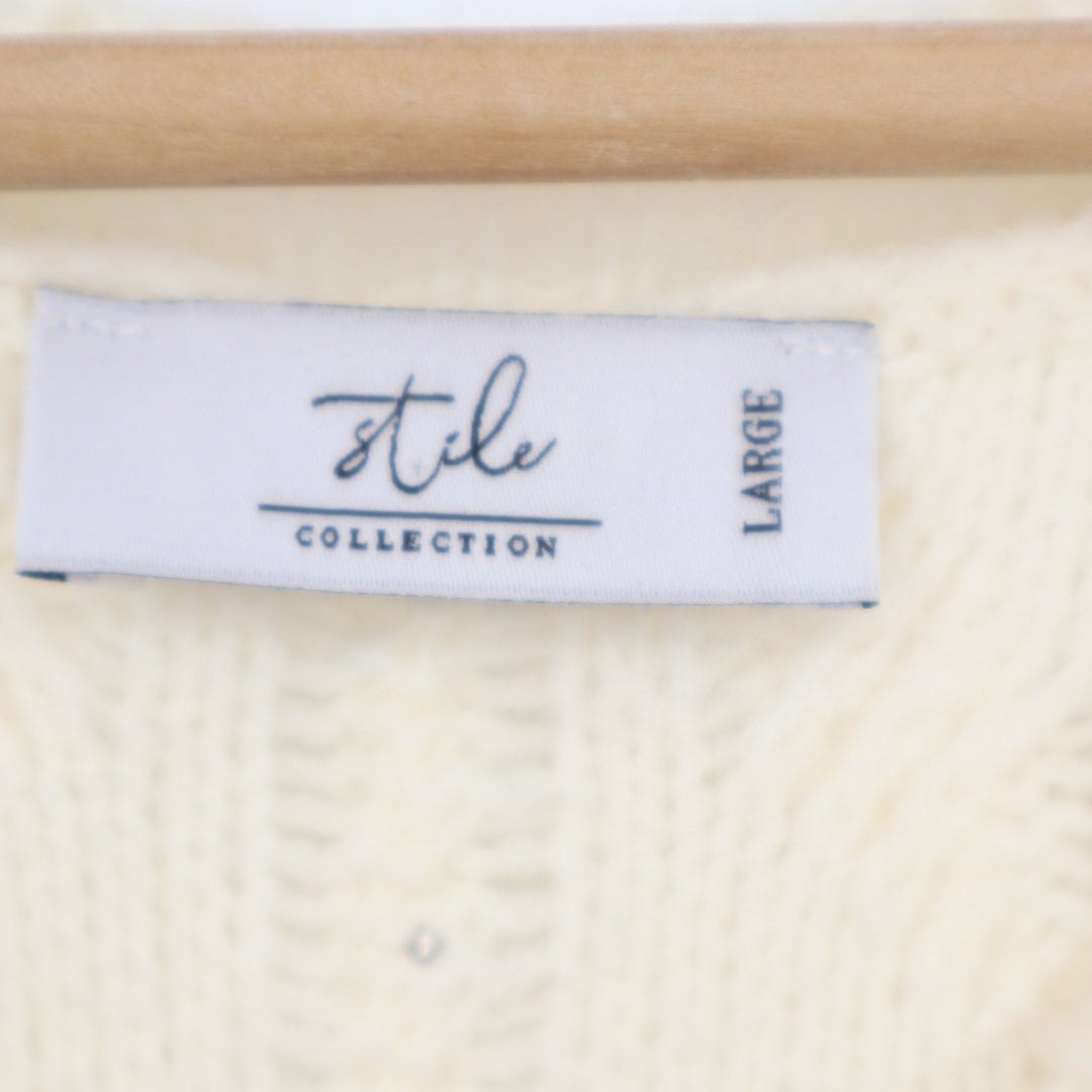 Stile Collection Ivory Faux Pearl Cable Knit Short Sleeve Sweater Large