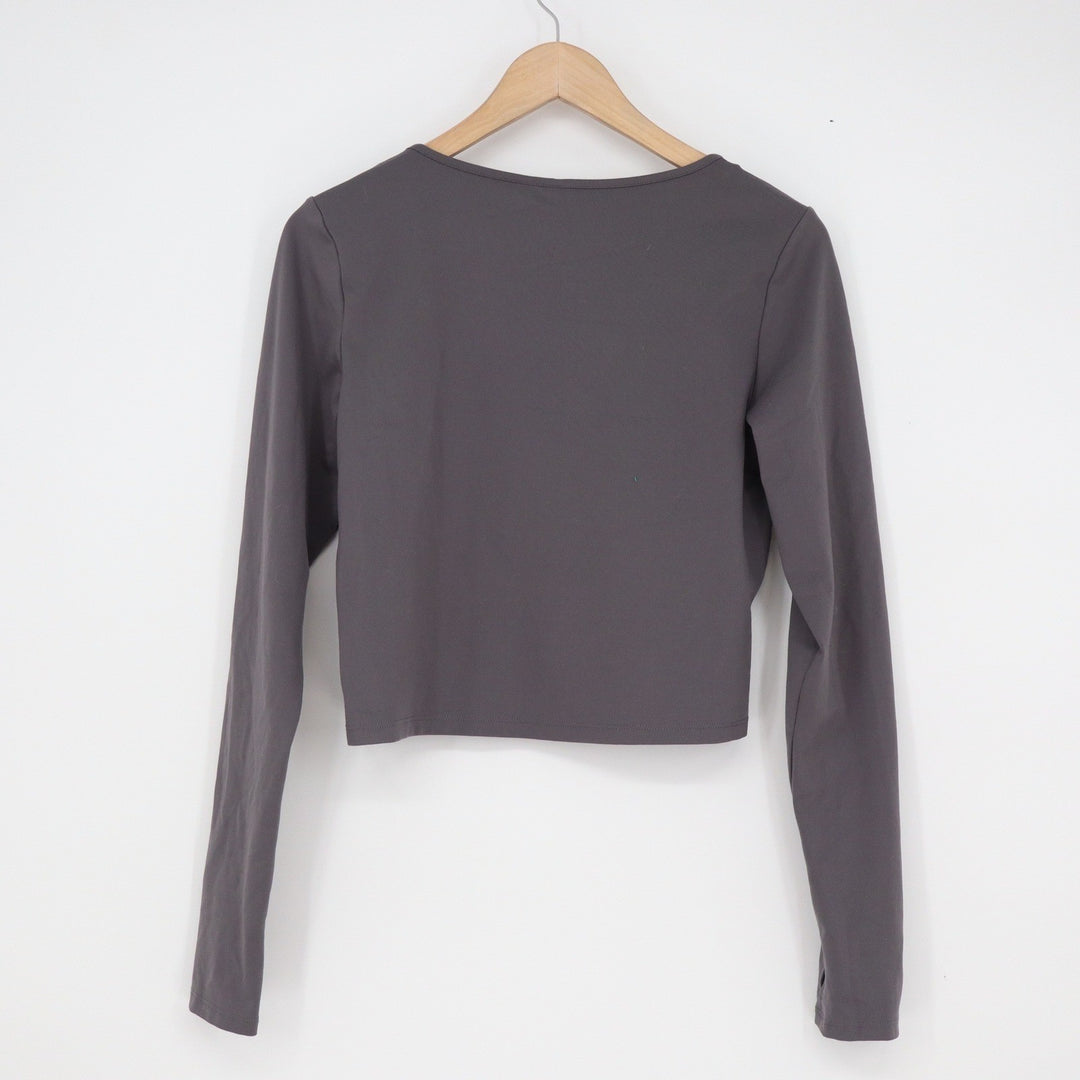 HM Divided Womens Charcoal Gray Scoop Neck Long Sleeve Crop Top Thumbholes L