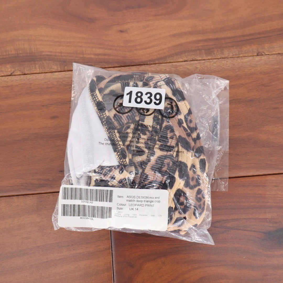 ASOS DESIGN Leopard Print Deep Triangle Crop Bikini Top Size 10