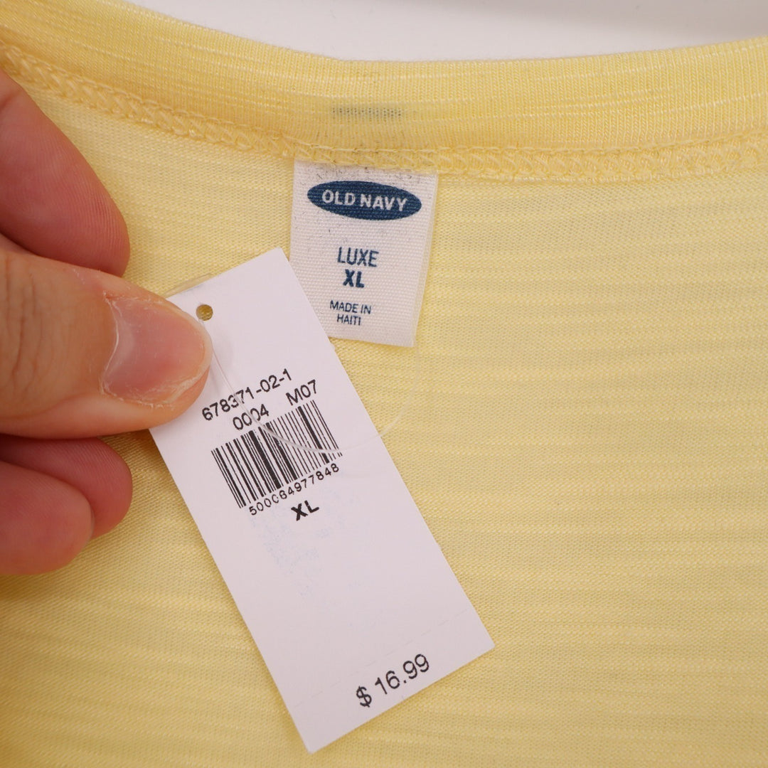 Old Navy Luxe Tank Top Womens XL Yellow Stretch Wide Strap Slub Knit Scoop Neck
