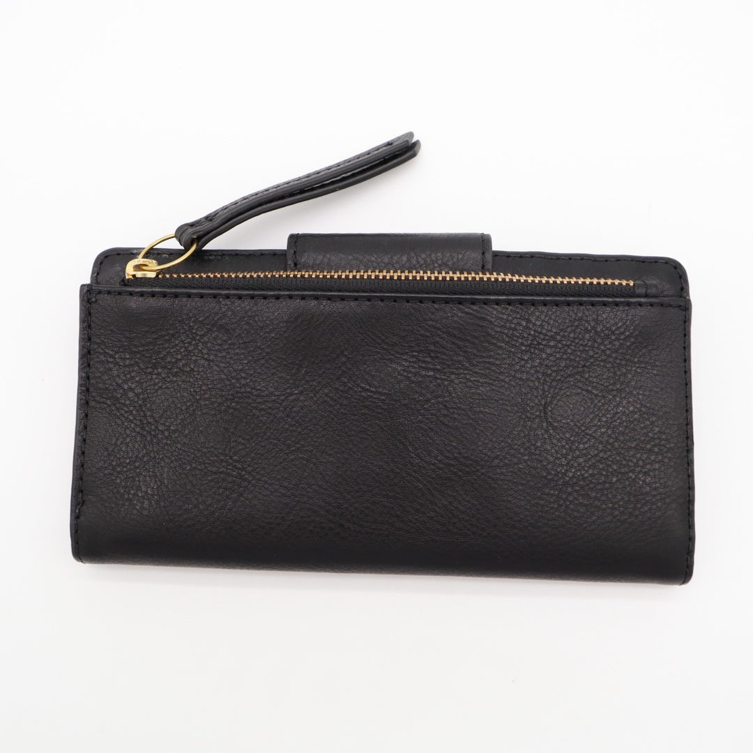 Fossil Logan Rfid Tab Clutch Womens Black Leather Zip Coin Pocket Bifold Wallet