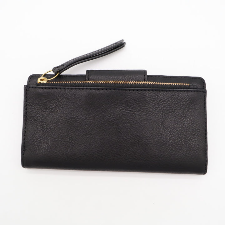 Fossil Logan Rfid Tab Clutch Womens Black Leather Zip Coin Pocket Bifold Wallet