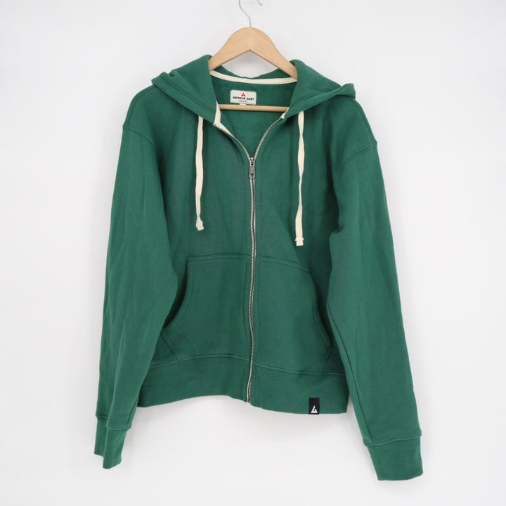 American Giant Midweight Hoodie Womens Medium Green Logo Fleece Lined Full Zip