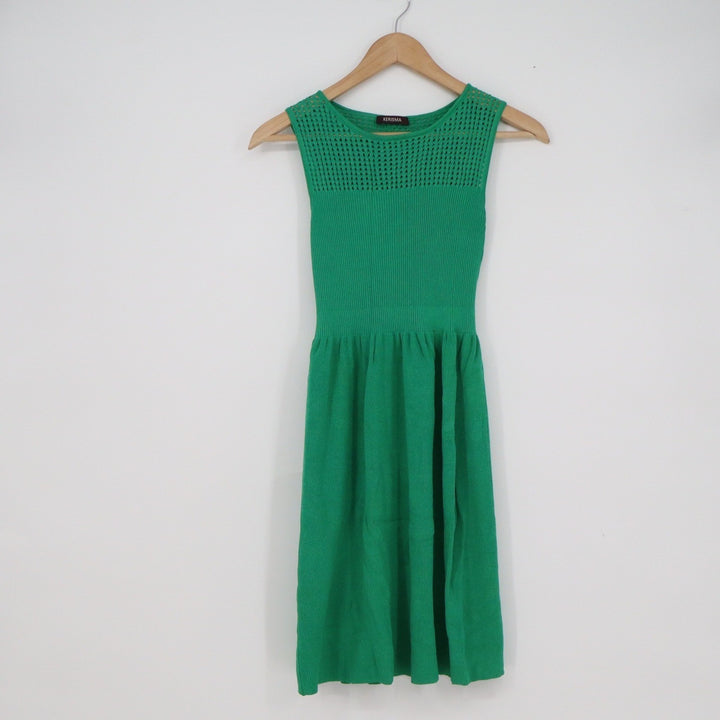 Kerisma Womens Green Pointelle Ribbed Knit Sleeveless Fit & Flare Dress