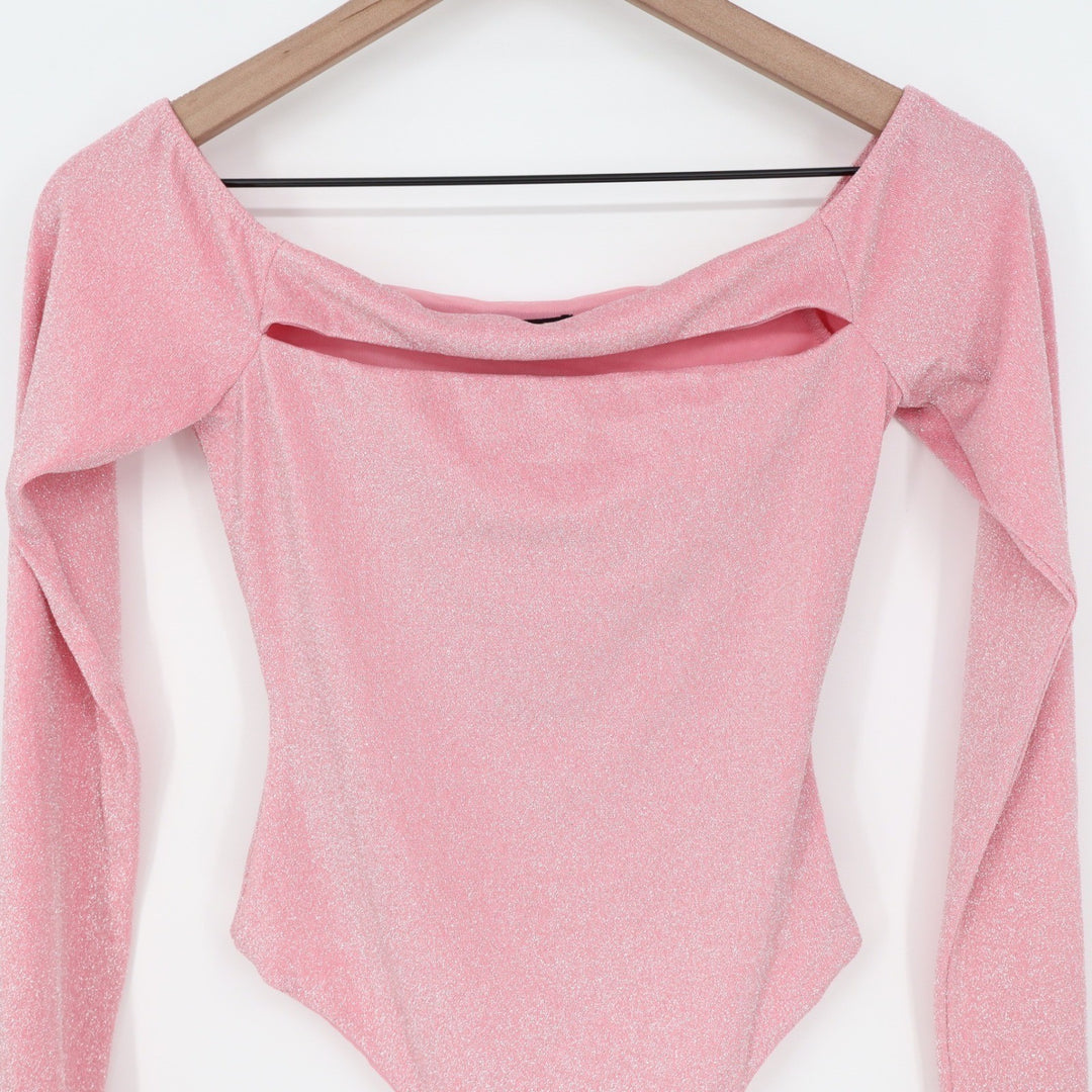 Naked Wardrobe Pink Lurex Metallic Cutout Off Shoulder Bodysuit Small