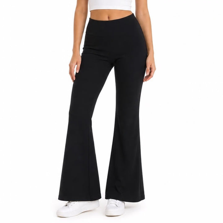 SHEIN Womens High Waisted Flare Leg Pants Black Solid Stretch Size XS US 2