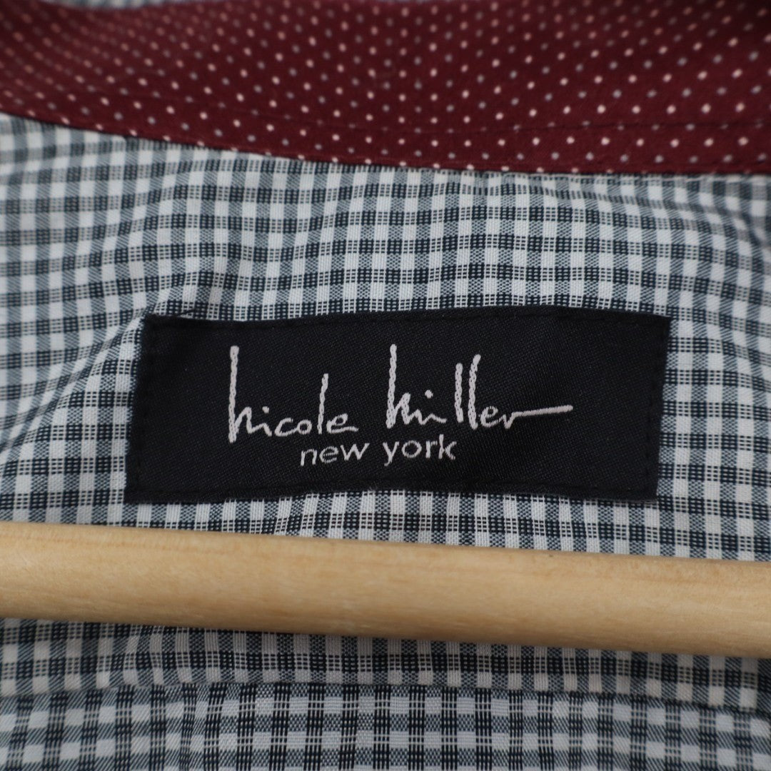 Nicole Miller Dress Shirt Mens L (16-16.5) Black White Gingham Check Button Up
