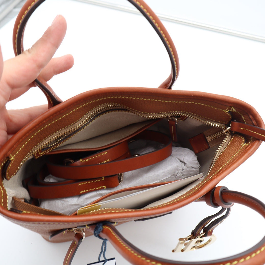 Dooney & Bourke Pebble Grain Small Lexington Shopper Caramel Tan Leather Bag