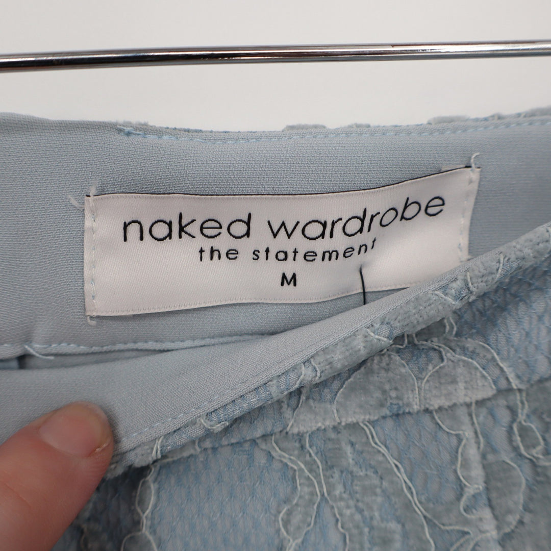 Naked Wardrobe The Statement Light Blue Floral Lace Mini Skirt M