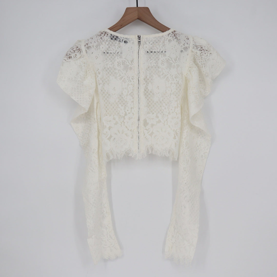 Naked Wardrobe The Statement Lace Crop Top Off White Ruffle Sleeve Small