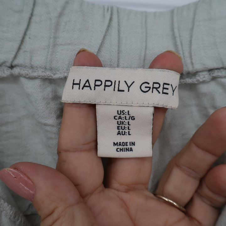 Happily Grey Sage Green Wide Leg Trousers High Rise Elastic Back Pants Large