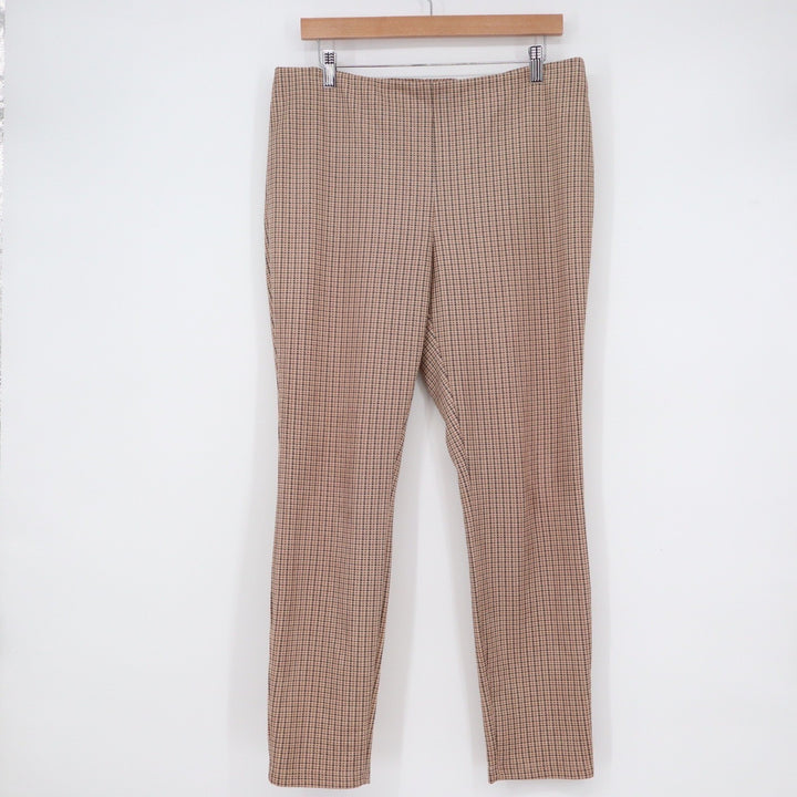 Rachel Zoe Tan Brown Micro Check Pull On Slim Leg Pants Size L