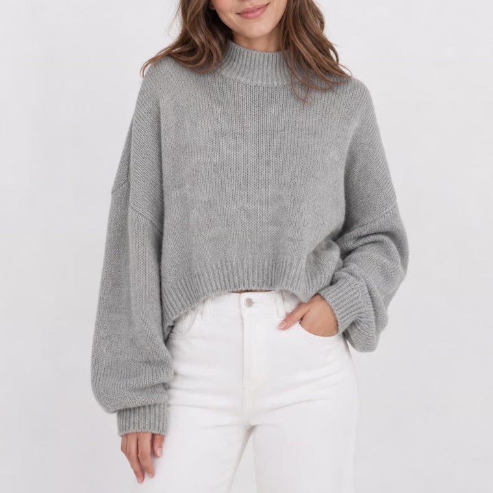 H&M Divided Grey Mock Neck Chunky Knit Cropped Sweater XL