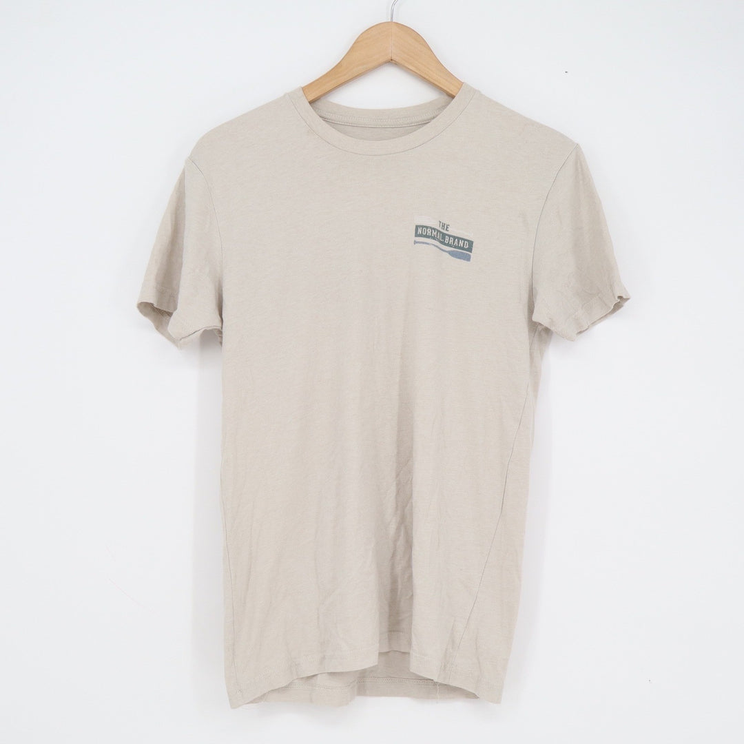 The Normal Brand Mens Small Oatmeal Beige Canoe Forest Graphic T-Shirt