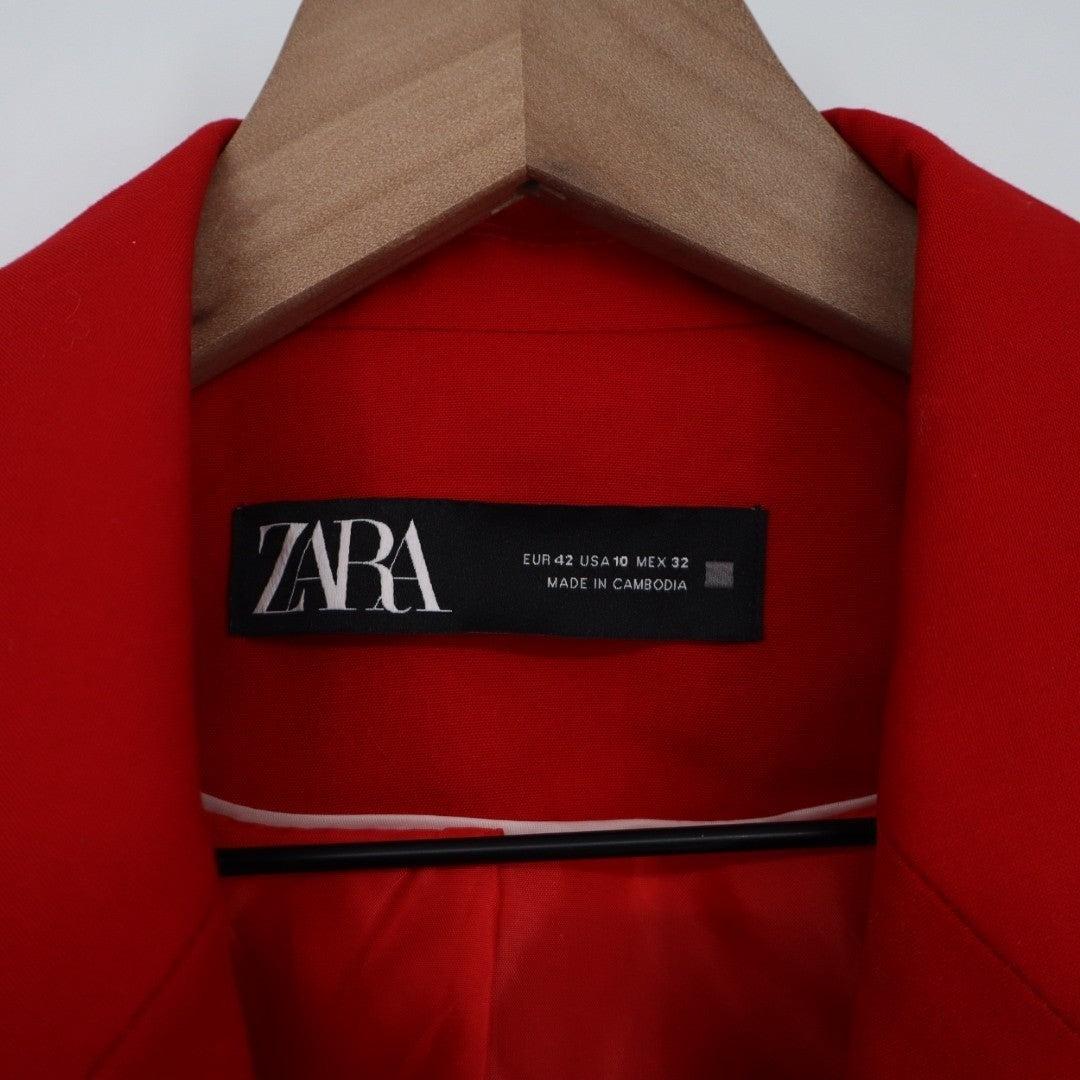 Zara Blazer Jacket Womens 10 Red Formal Business Single Breasted Notch Lapel