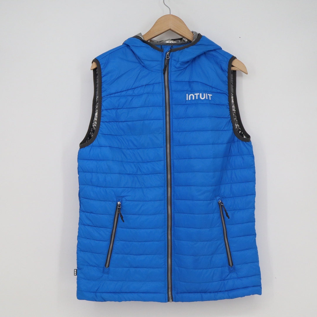 Elevate Intuit Mens Blue Hooded Puffer Vest Quilted Packable Small