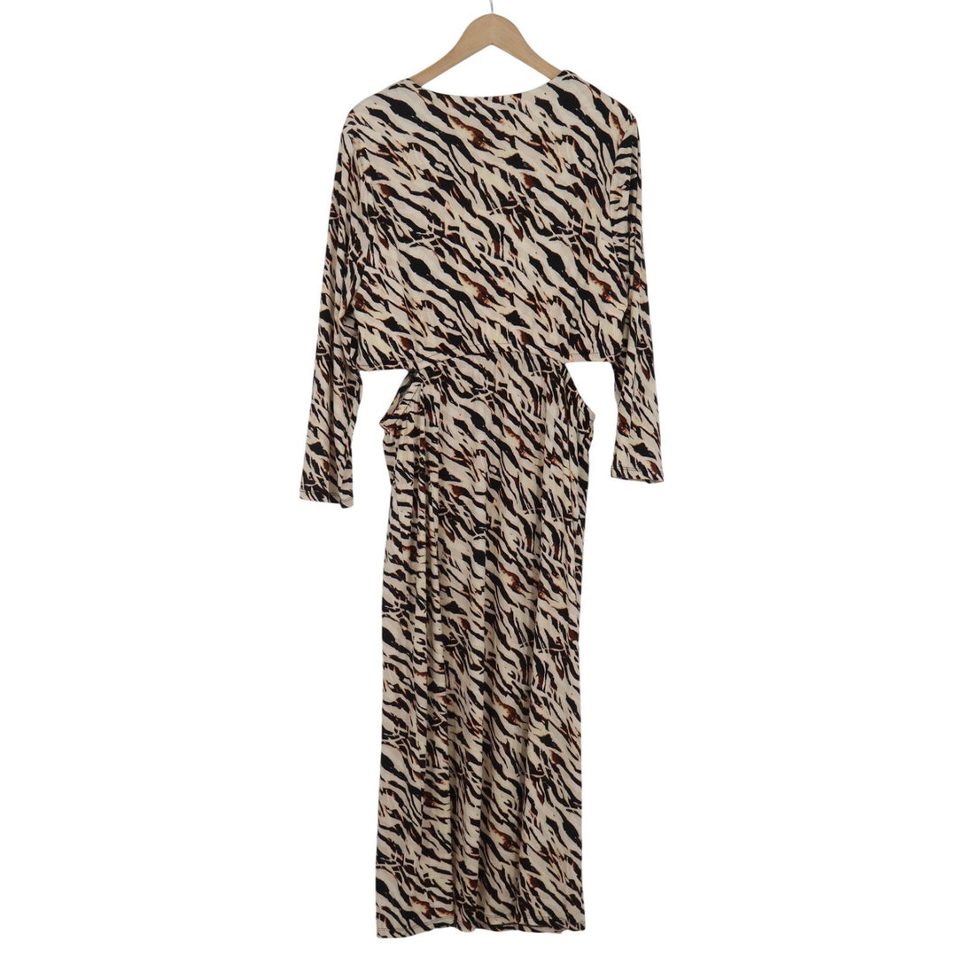 Torrid Zebra Print Maxi Studio Knit Dress Cut Out V-Neck Long Sleeve 1X NWT