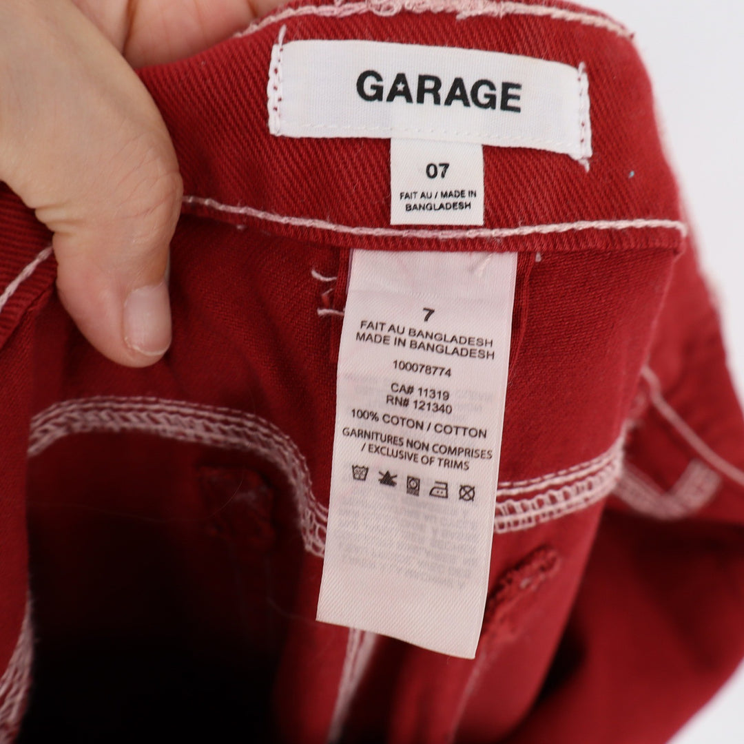 Garage Red Carpenter Pants White Contrast Stitch Utility Straight Leg Size 7
