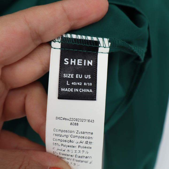 SHEIN Emerald Green V-Neck Flounce Cuff Blouse Long Sleeve Top Womens Size L