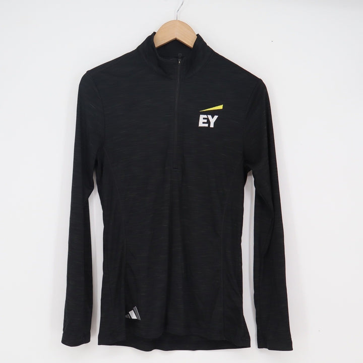 Adidas Mens Black Quarter Zip Pullover EY Logo Space Dye Athletic Top Size M
