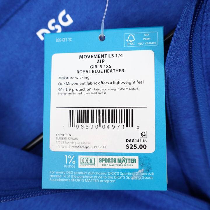DSG Girls XS Royal Blue Heather Movement 1/4 Zip Long Sleeve Athletic Top