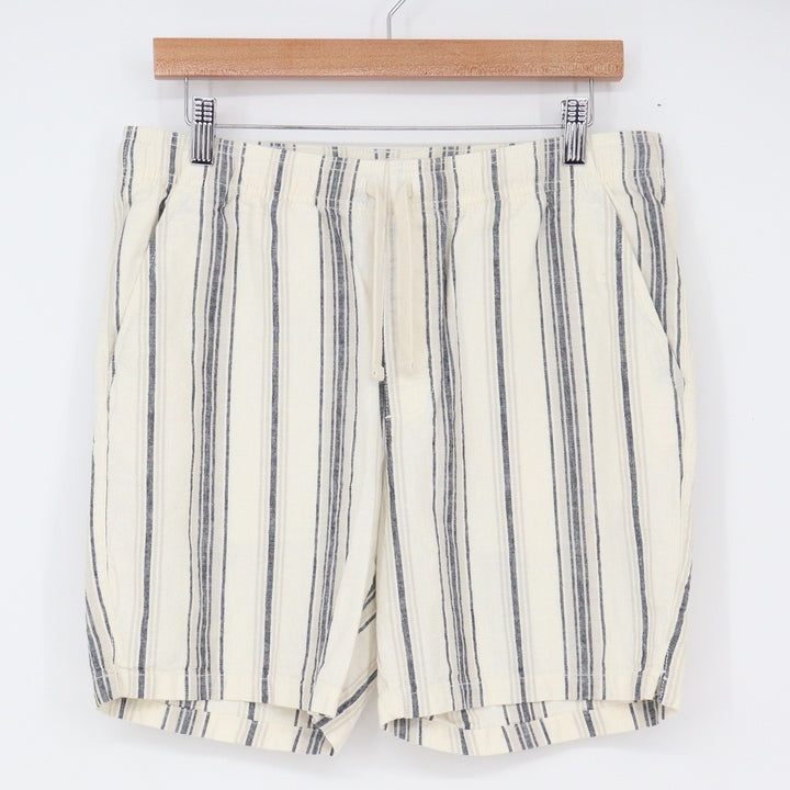 Goodfellow & Co Linen Shorts Mens S Striped Cream Blue Drawstring Excellent
