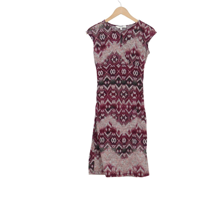 Jones Studio Separates Burgundy Ikat Geometric Cap Sleeve Midi Sheath Dress M
