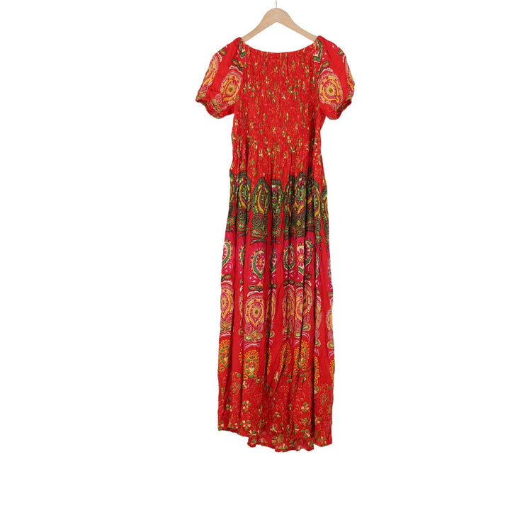 Unbranded Maxi Dress Womens OS Bohemian Paisley Red Smocked Tiered Excellent