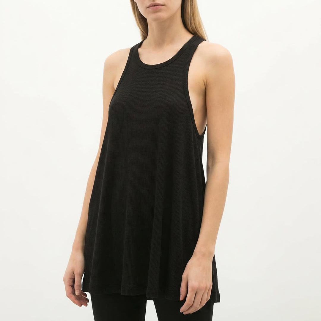 Crop Tank Top Womens Black Knitted Round Neck Pullover Running Yoga Activewear