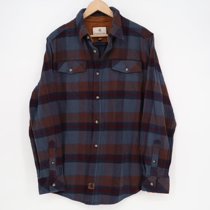 Legendary Whitetails Mens Buck Camp Plaid Flannel Shirt Navy Burgundy Medium